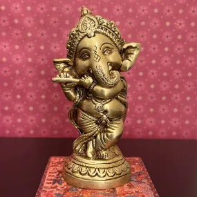 Flute Ganesh Brass Idol