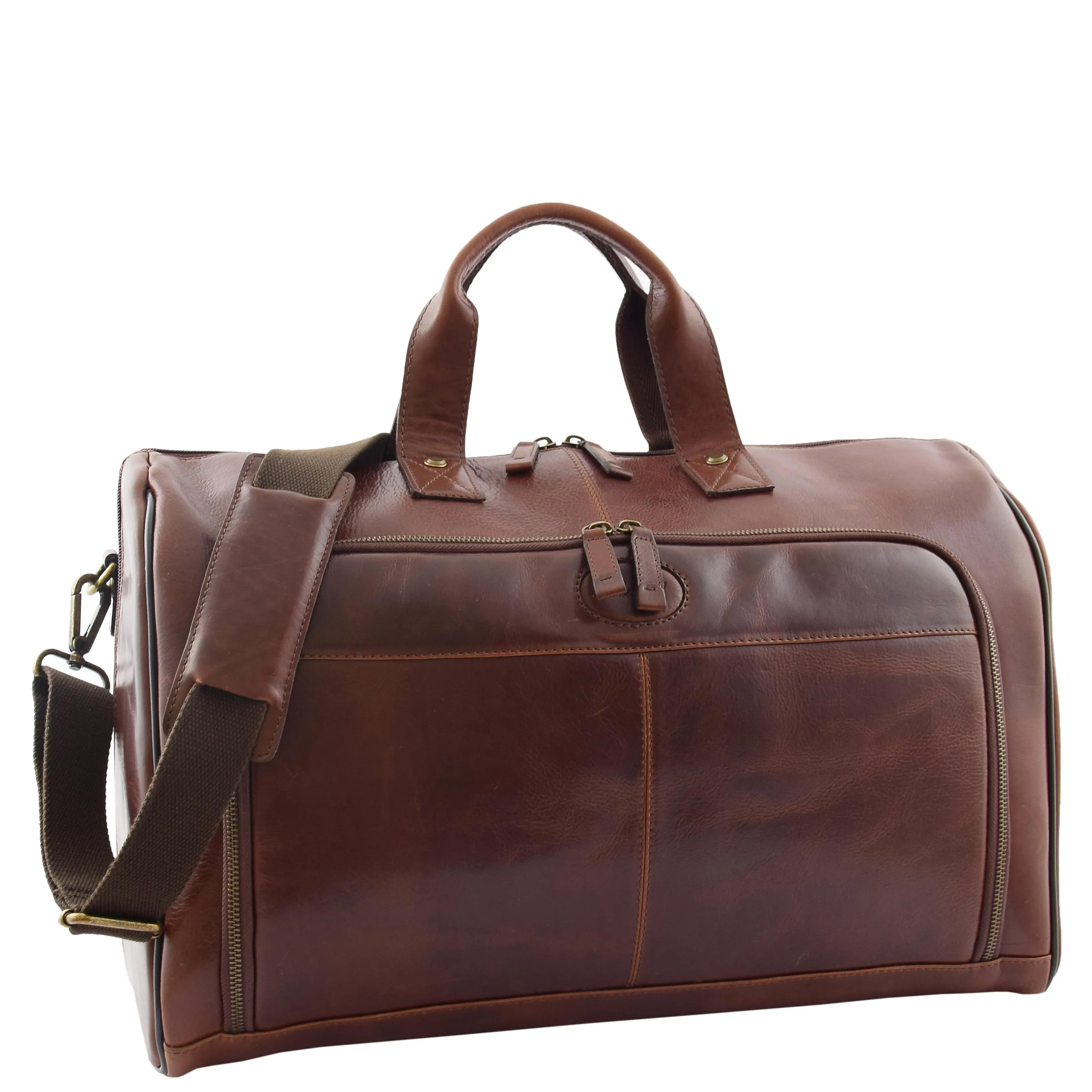 Genuine Leather Holdall Weekend Gym Business Travel Duffle Bag Ohio Brown