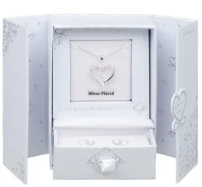 Gift Set Silver Plated Heart With Crystal Centre Necklace And Earrings