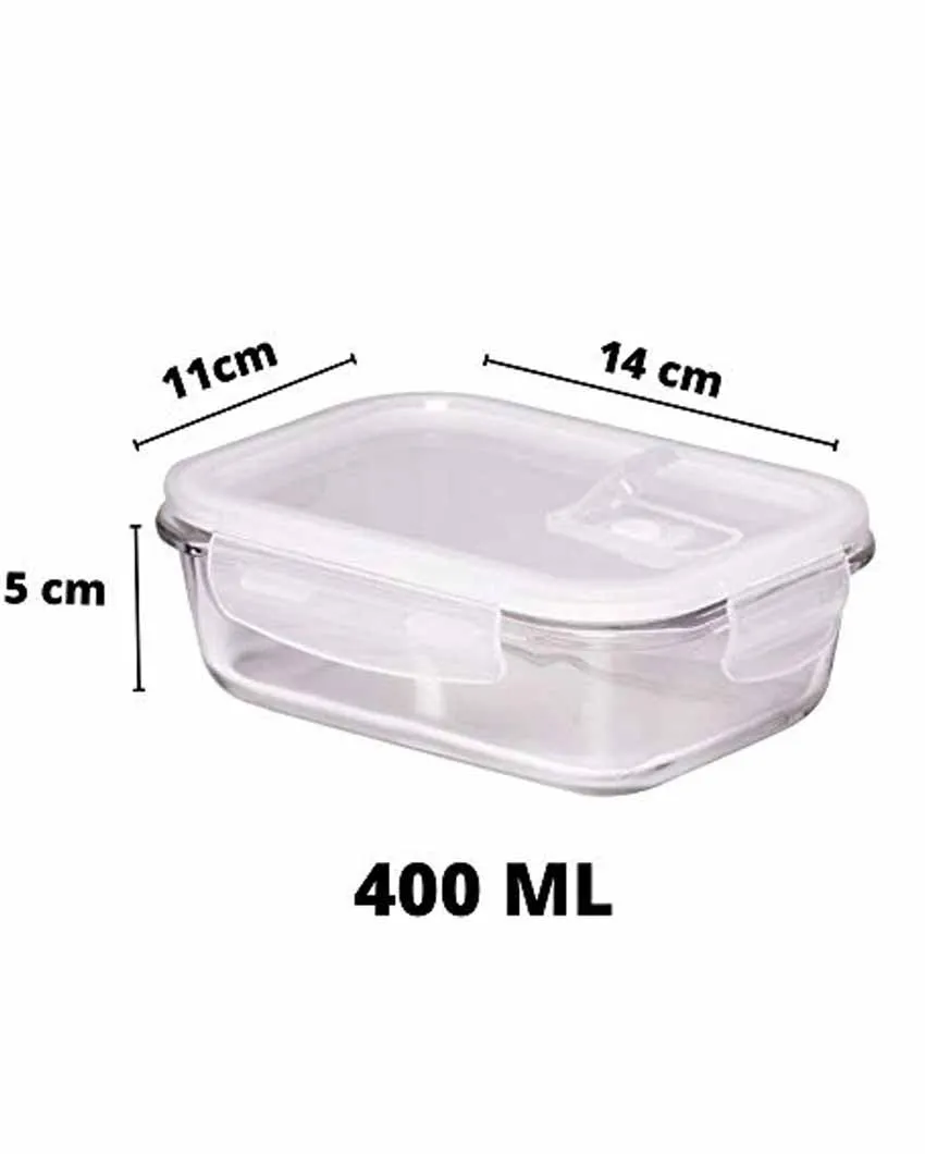 Glass Container Rectangular Lunch Box With Stylish Bag | Set of 2 | 400 ML