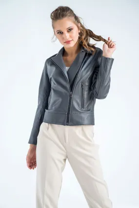 Gray Genuine Classic Cut Leather Jacket