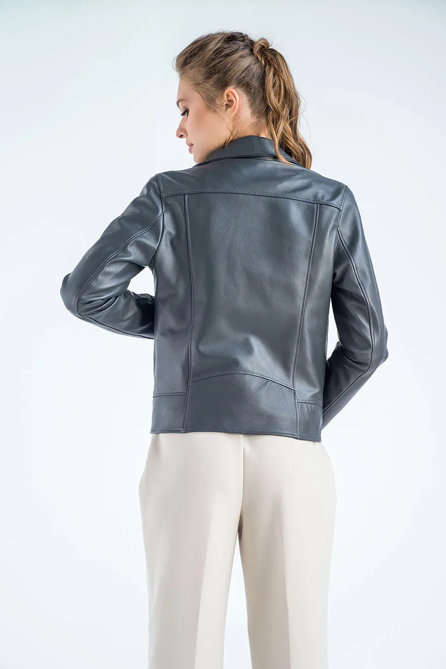 Gray Genuine Classic Cut Leather Jacket