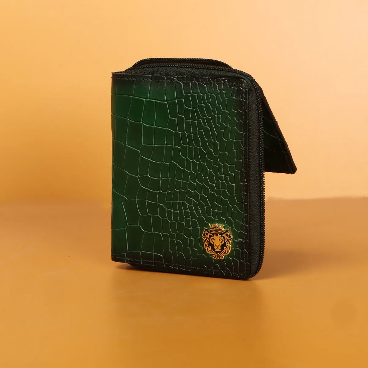 Green Deep Cut Croco Print Leather Passport Holder || Card Holder || Wallet