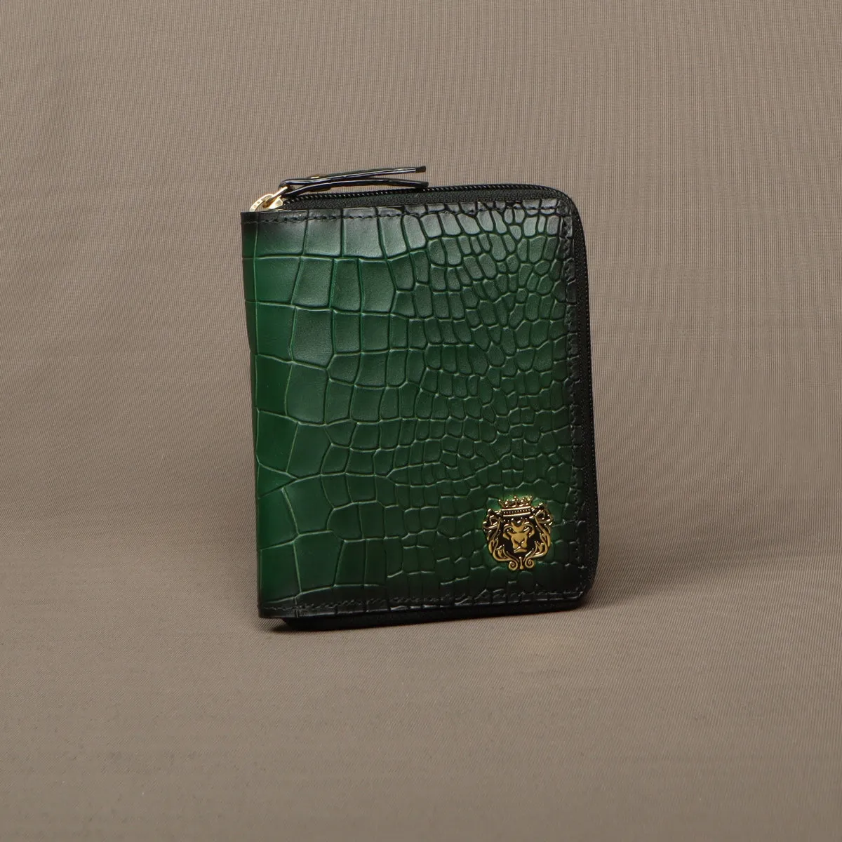 Green Deep Cut Croco Print Leather Passport Holder || Card Holder || Wallet