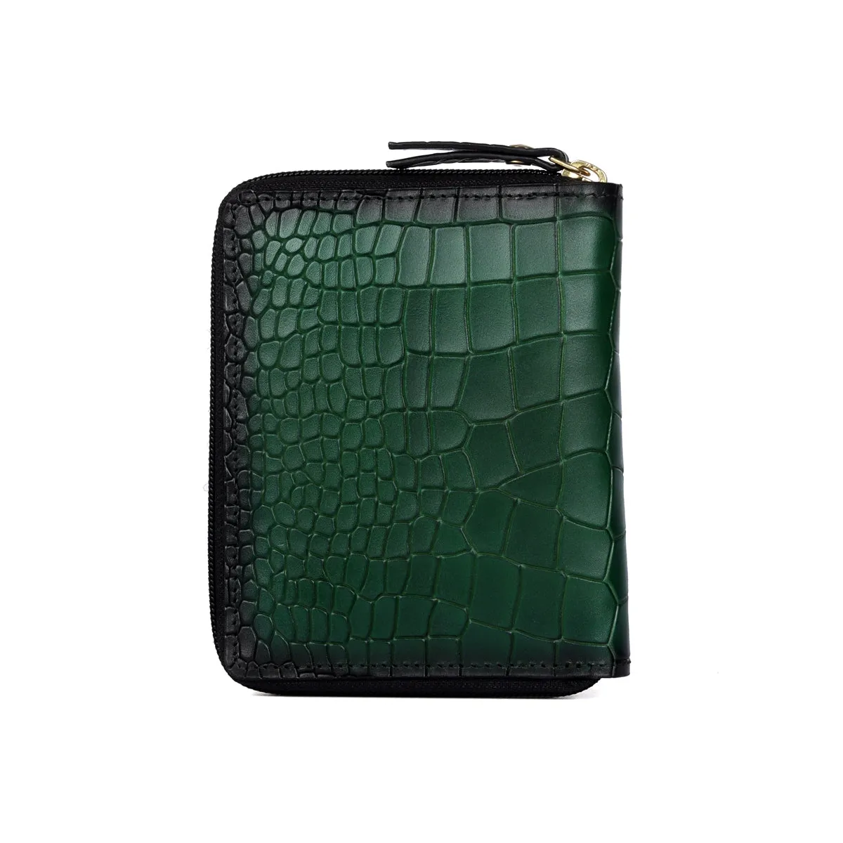 Green Deep Cut Croco Print Leather Passport Holder || Card Holder || Wallet