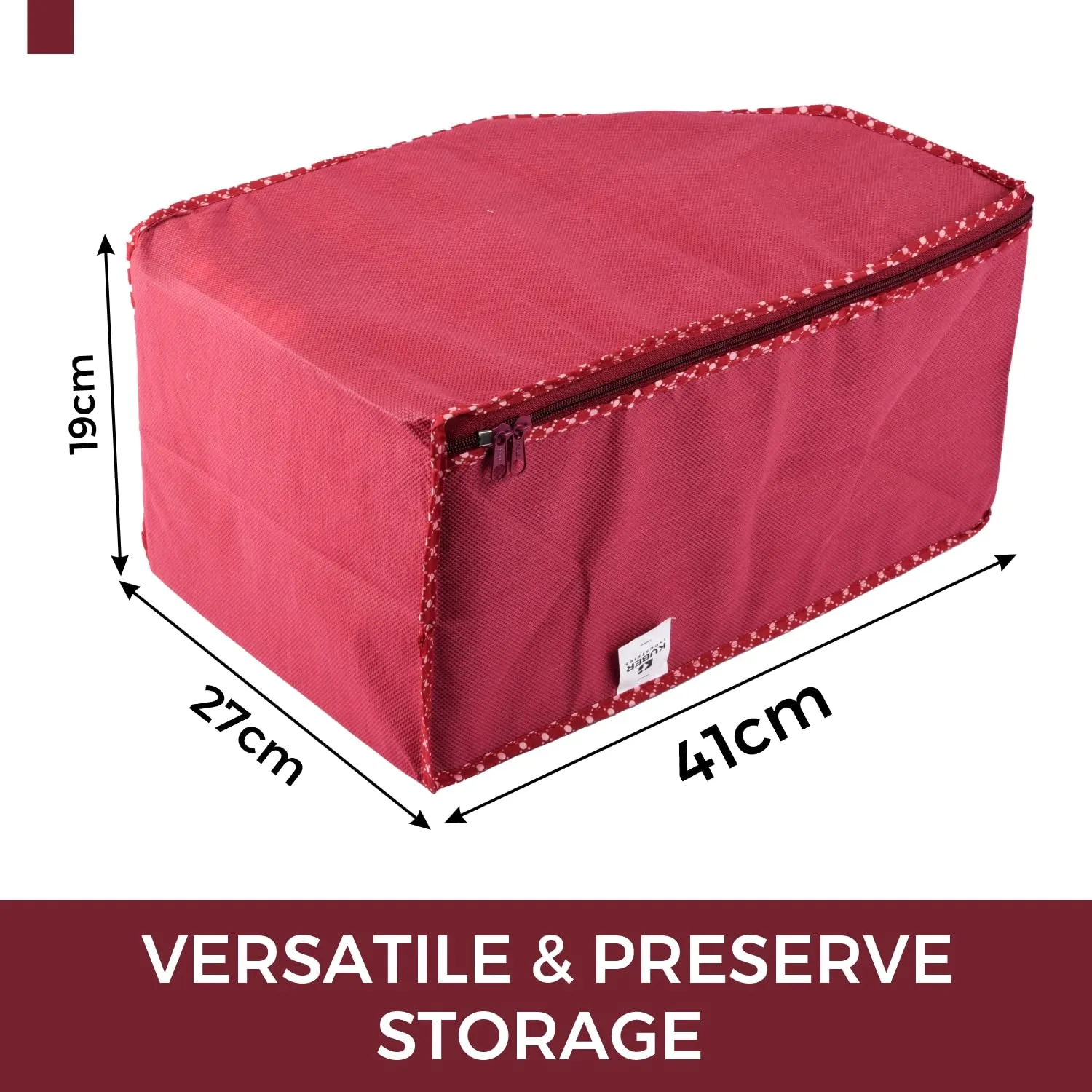 Heart Home Blouse Cover | Clothes Storage Bag | Zipper Wardrobe Organizers | Non-Woven Clothes Organiser | Side Transparent Blouse Organizer | Dot Border | Pack of 12 | Maroon