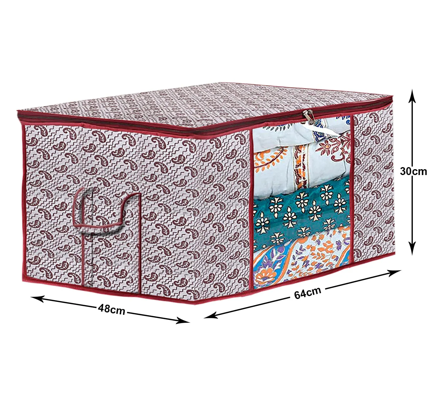 Heart Home Paisley Design Non-woven Foldable Underbed/Storage Bag/Wardrobe Organizer With Transparent Window- Pack of 12 (White)-44HH0475