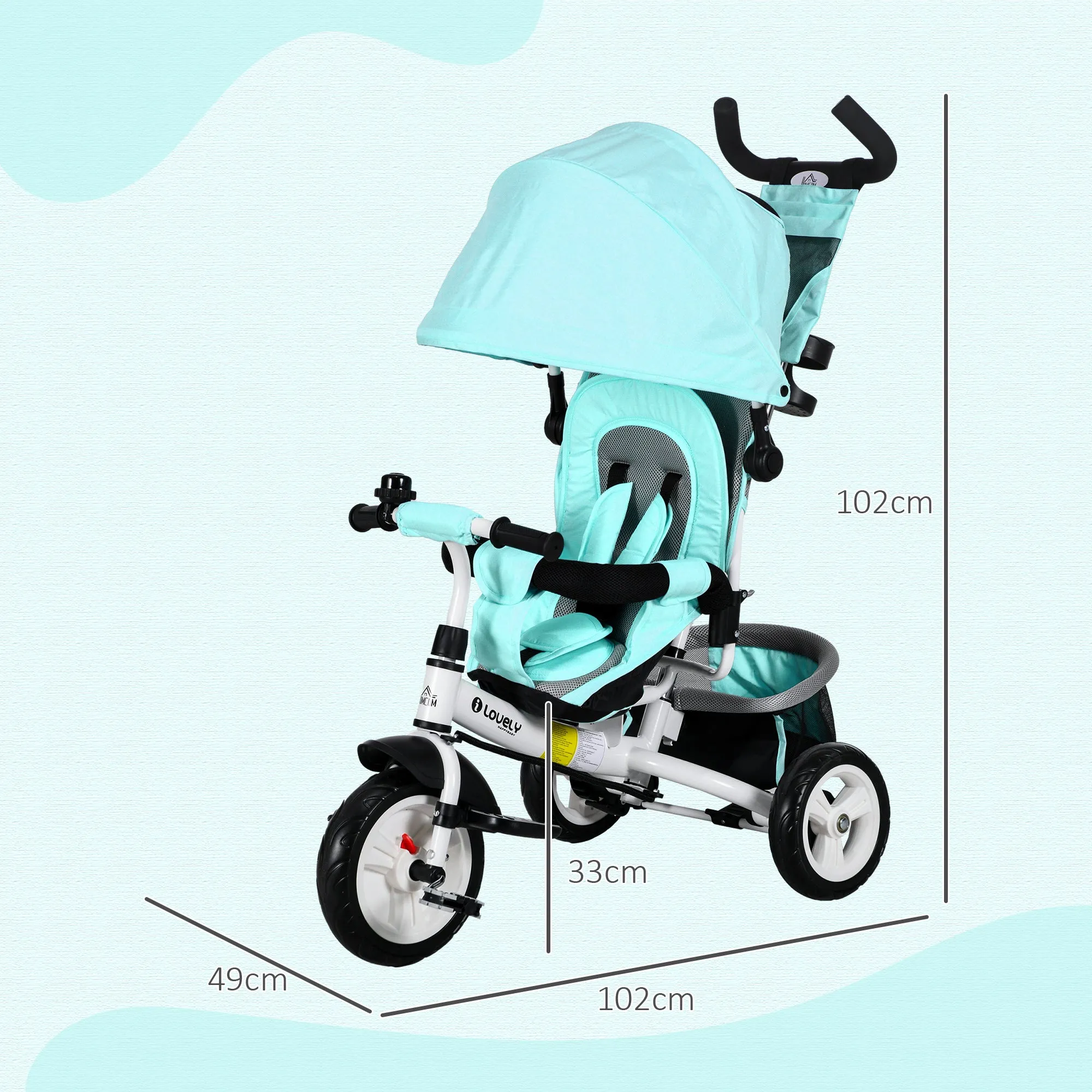 HOMCOM 6 in 1 Kids Trike, Stroller with Parent Handle, Green