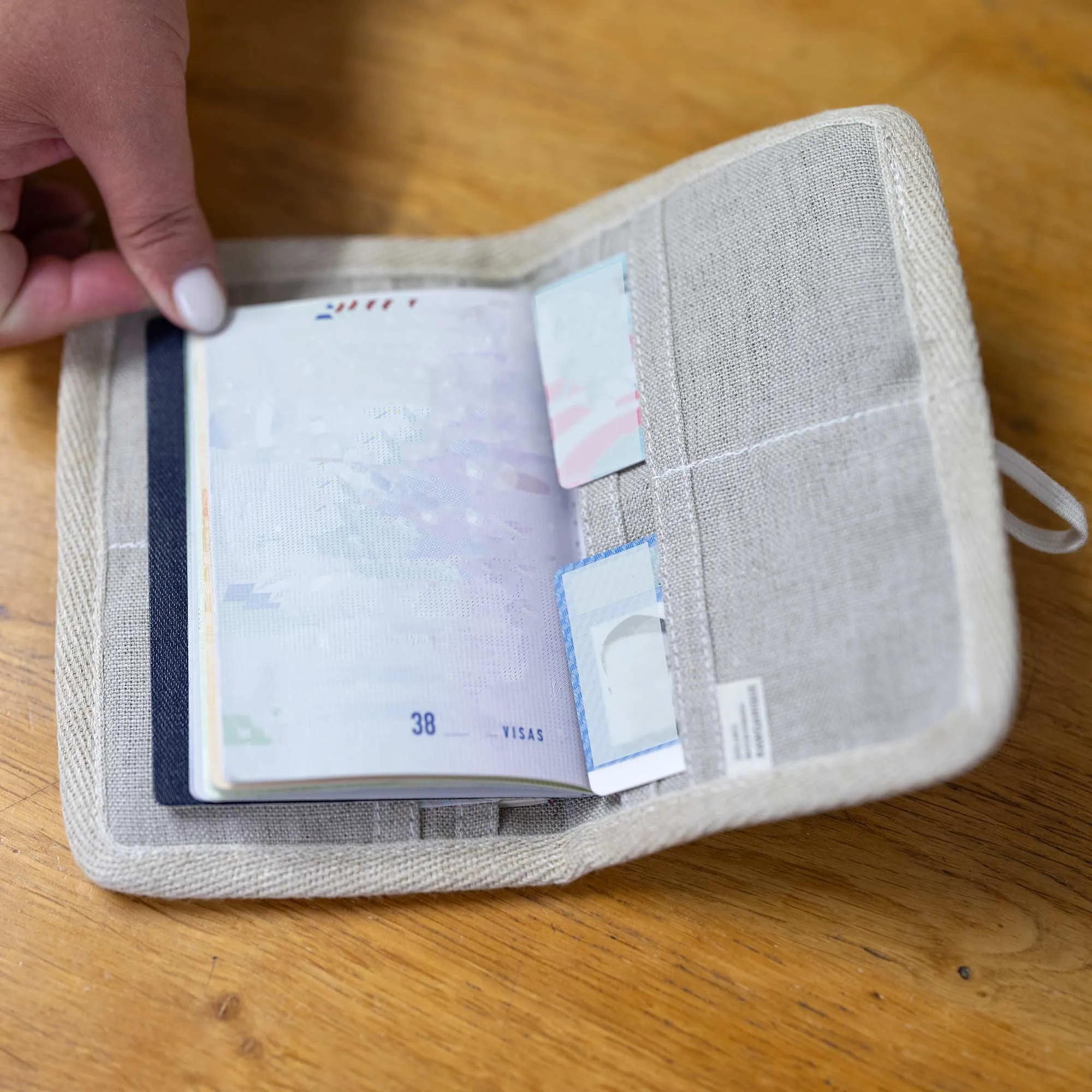 JOURNEYS 100% Organic Linen 2-Passport & 8-Credit Card Folio (OC Thread, Coconut Button, Organic Elastic, No Plastic, No Polyester, No Synthetics) (100% Biodegradable)