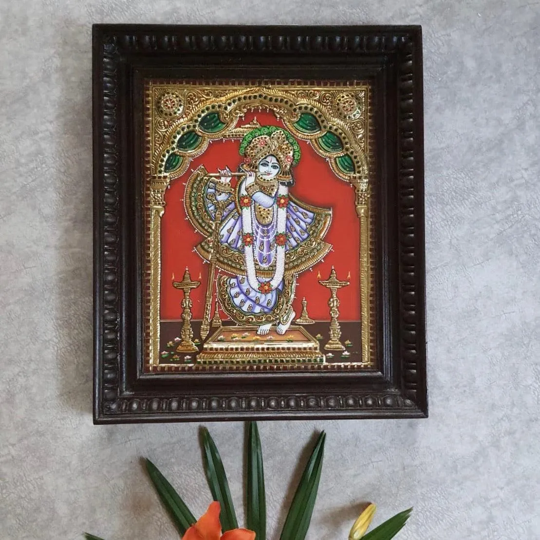 Krishna 3D Tanjore Painting - Traditional Wall Art