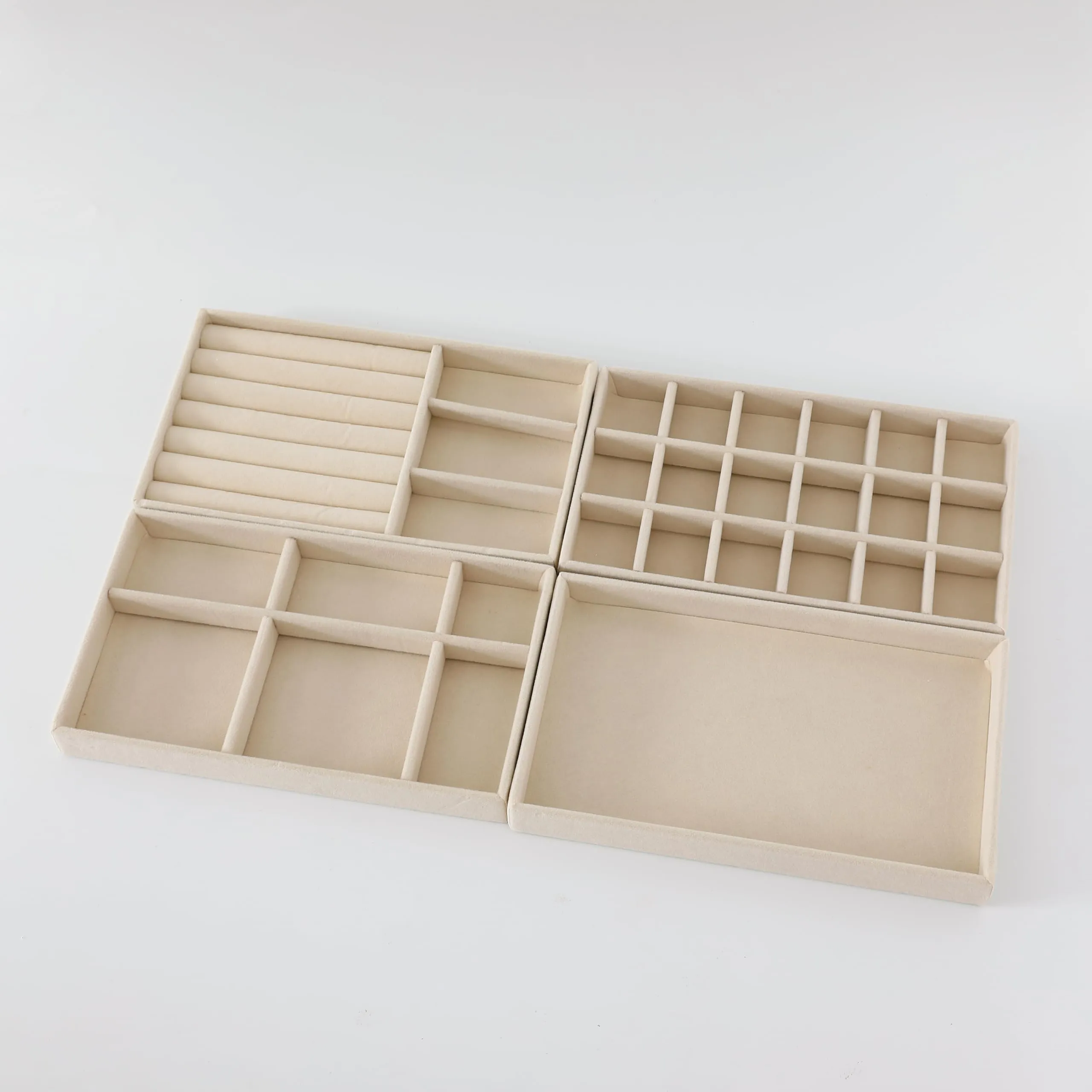 Kuber Industries 20 Pieces Velvet Jewelry Trays Organizer | Jewelry Storage Box | Jewelry Organizer|Showcase Holder Dresser Organizer for Earring Necklace Bracelet Ring | Pack of 5 | YBL4-01 | Beige