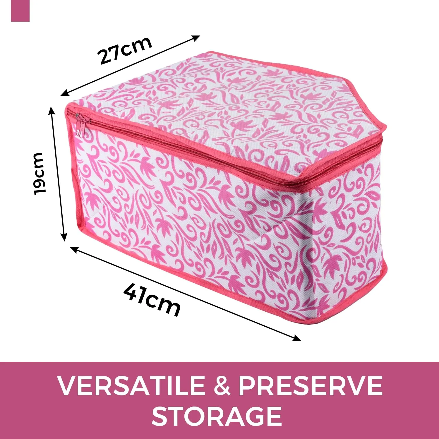 Kuber Industries Blouse Cover | Clothes Storage Bag | Zipper Wardrobe Organizers | Non-Woven Clothes Organiser | Side Transparent Blouse Organizer | Leaf-Design | Pack of 12 | Pink