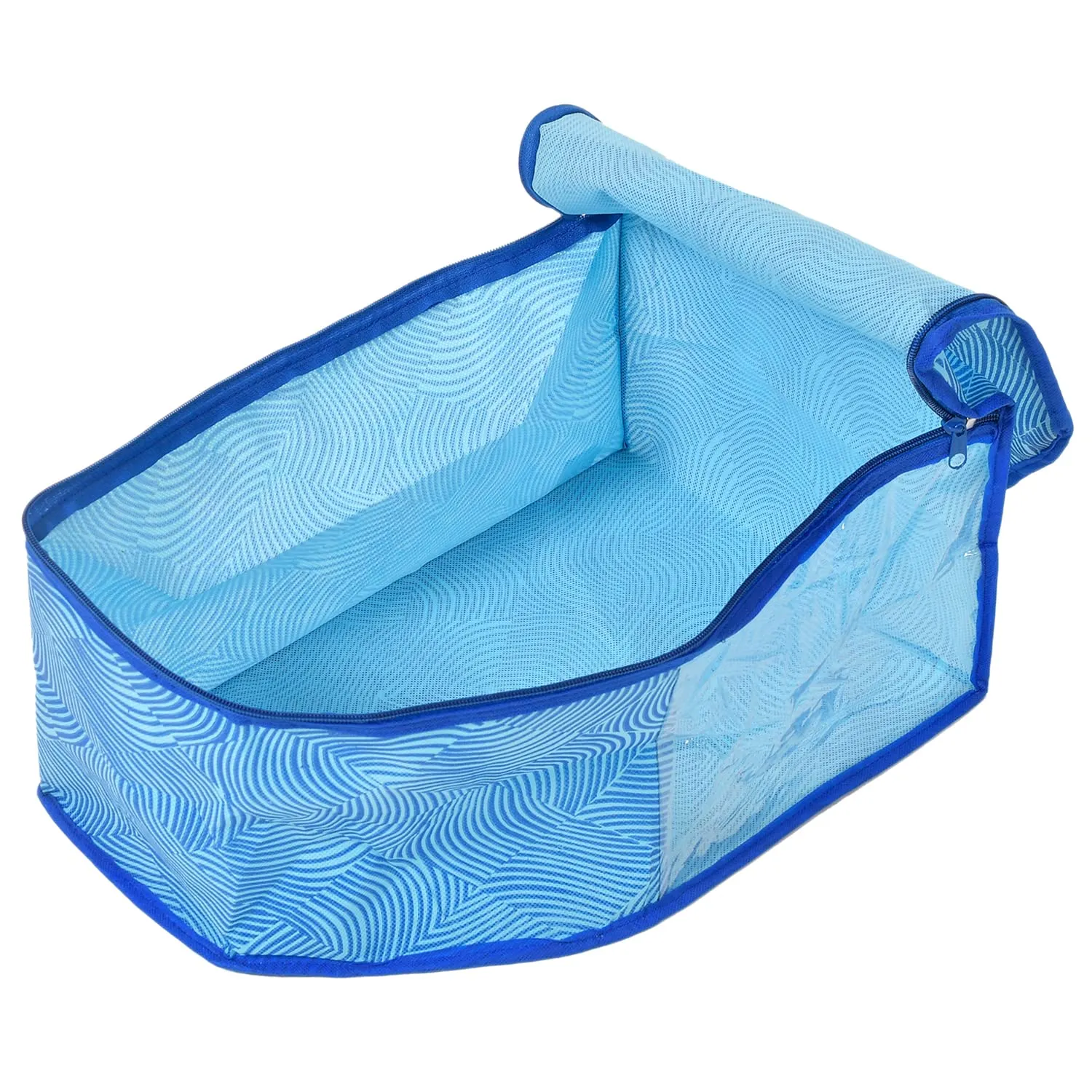 Kuber Industries Lahariya Printed Non-Woven Blouse Cover/Organizer With Front Window- Pack of 4 (Blue)-44KM0547