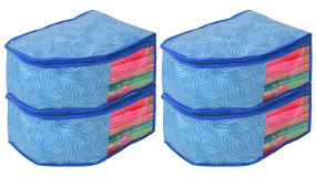 Kuber Industries Lahariya Printed Non-Woven Blouse Cover/Organizer With Front Window- Pack of 4 (Blue)-44KM0547