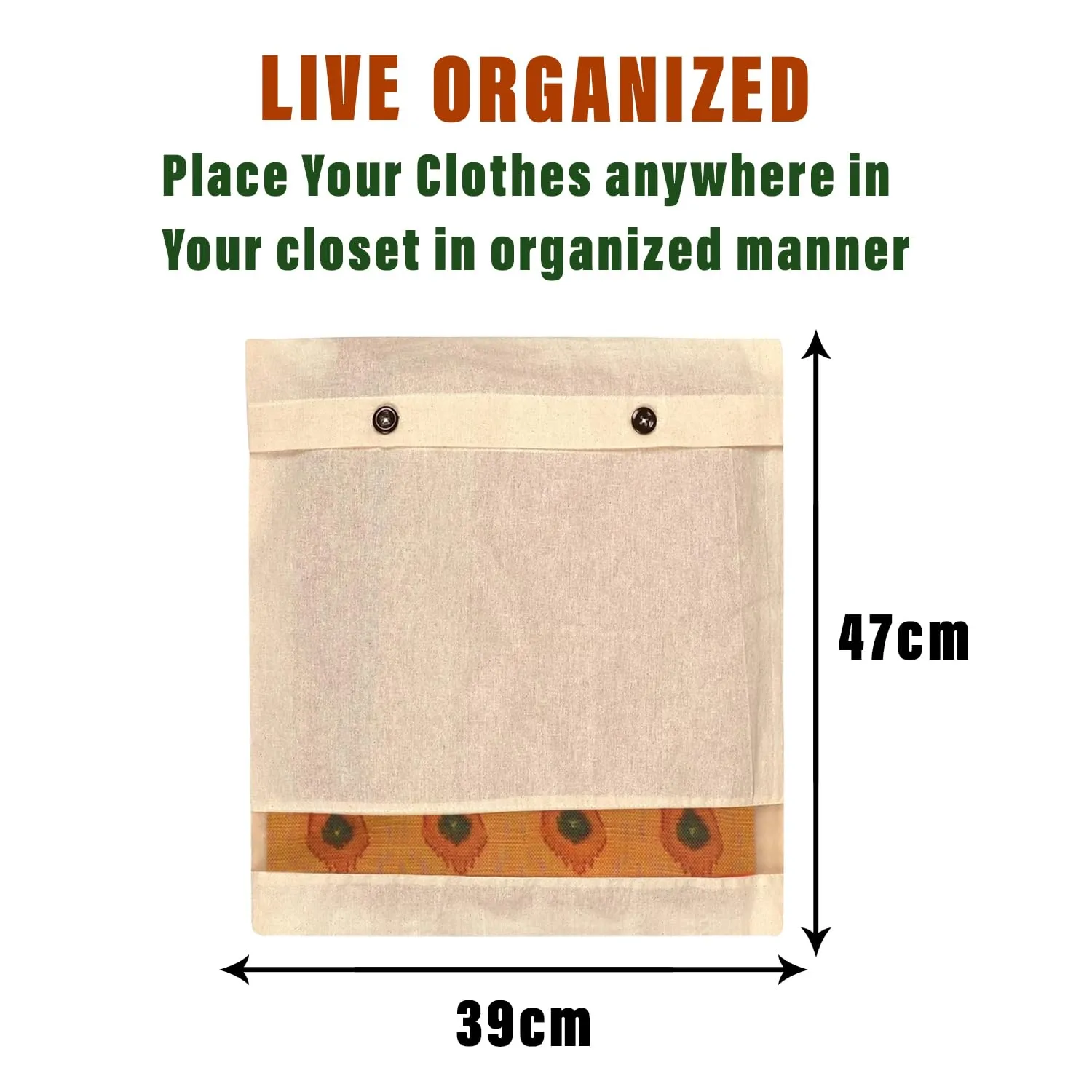 Kuber Industries Saree Bags | Clothes Bags for Storage | Cotton Wardrobe Organizer | Mesh Window Cloth Storage Bags Set | Single Packing Saree Cover with Button | Pack of 5 | Cream