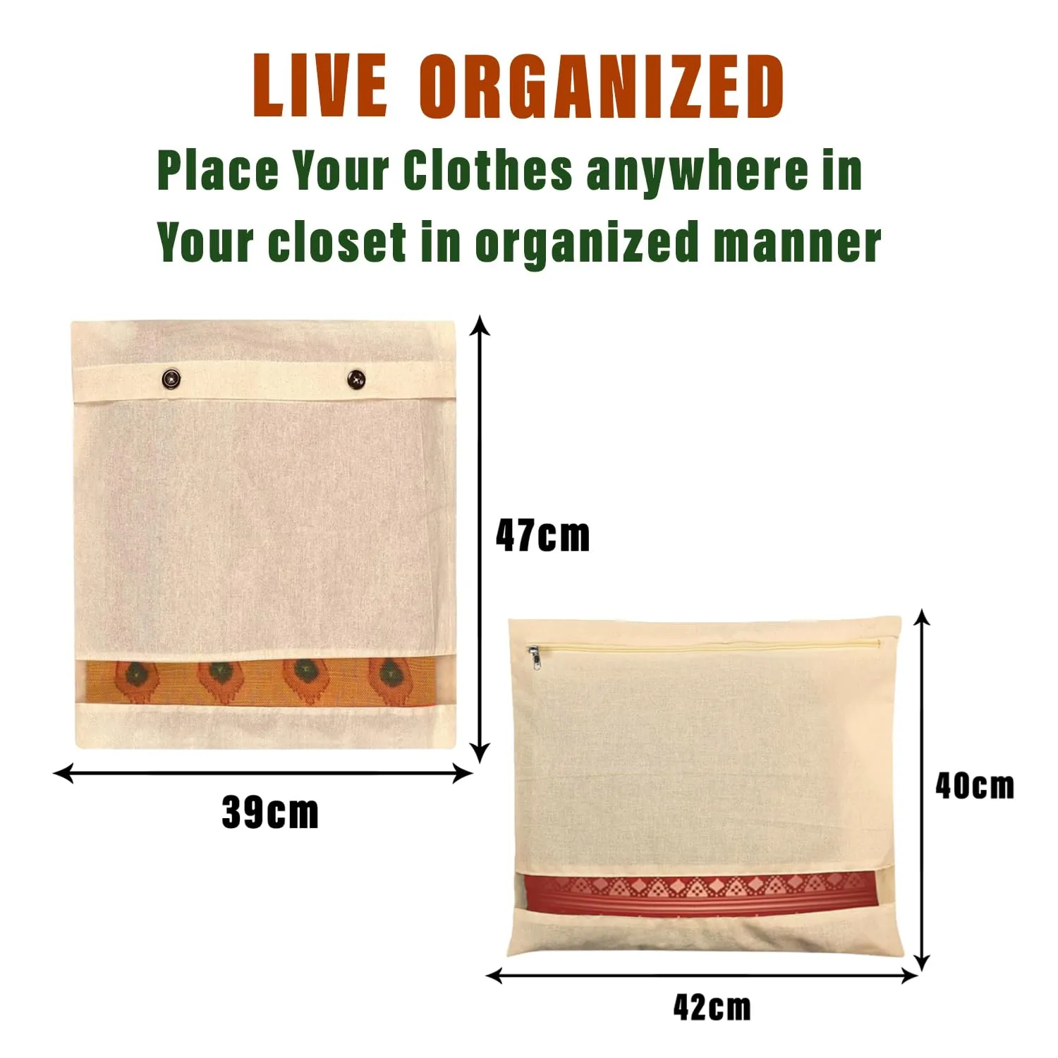 Kuber Industries Saree Bags Combo Set | Cotton Wardrobe Organizer | Clothes Bags for Storage | Mesh Window Saree Bags Set | Single Packing Saree Cover | Pack of 6 | Cream