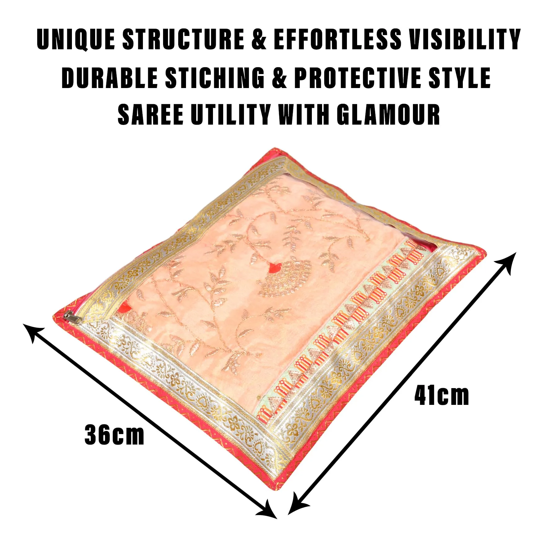 Kuber Industries Saree Cover | Clothes Storage Bag | Single Packing Saree with Zip Closure | Wardrobe Organizer | Cloth Stoarge Organizer | 4 Side Lace Saree Cover | Pack of 9 | Pink