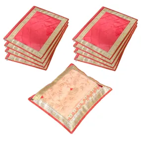 Kuber Industries Saree Cover | Clothes Storage Bag | Single Packing Saree with Zip Closure | Wardrobe Organizer | Cloth Stoarge Organizer | 4 Side Lace Saree Cover | Pack of 9 | Pink