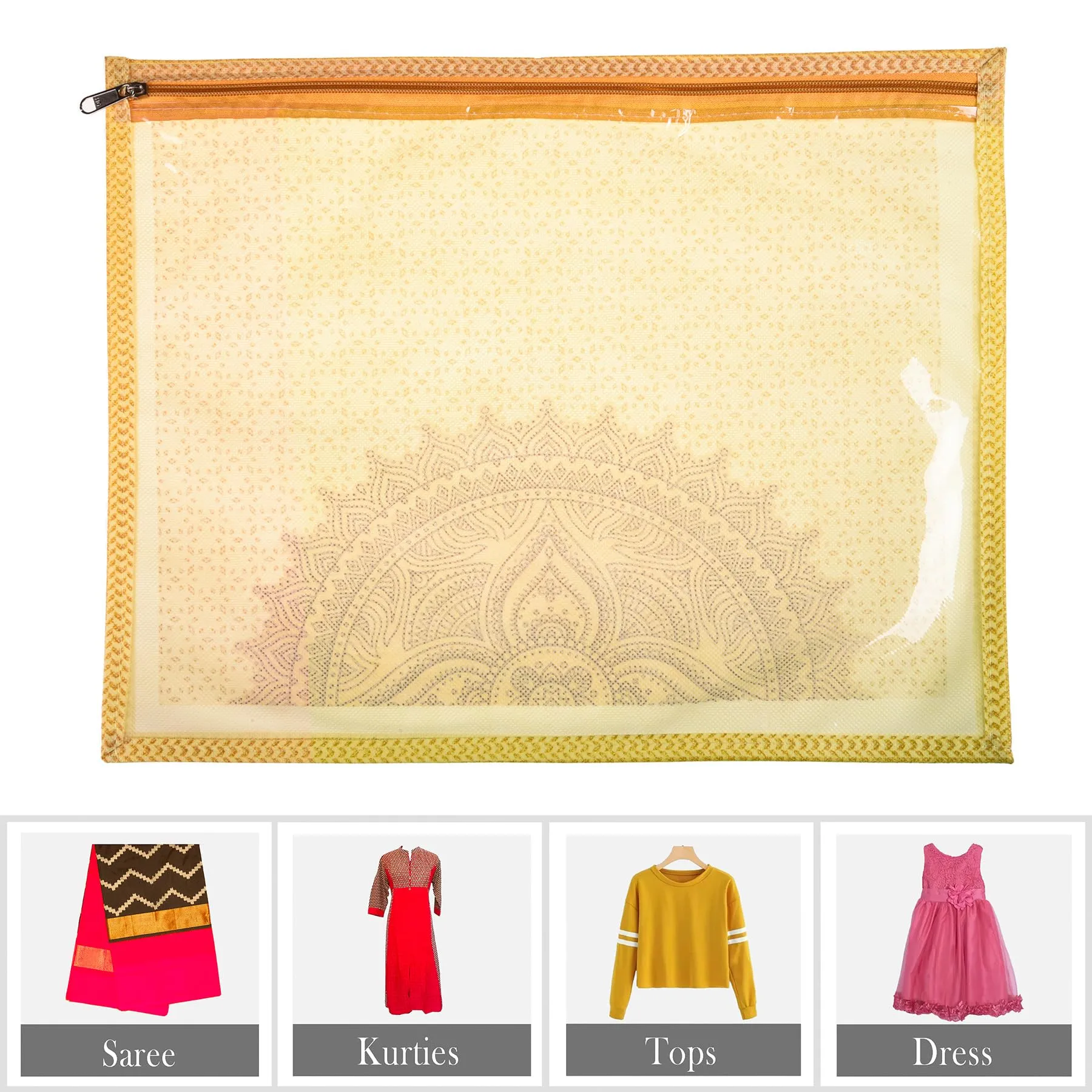 Kuber Industries Saree Cover | Clothes Storage Bag | Single Packing Saree with Zip Closure | Wardrobe Organizer | Cloth Stoarge Organizer | Rangoli Design | Pack of 24 | Cream