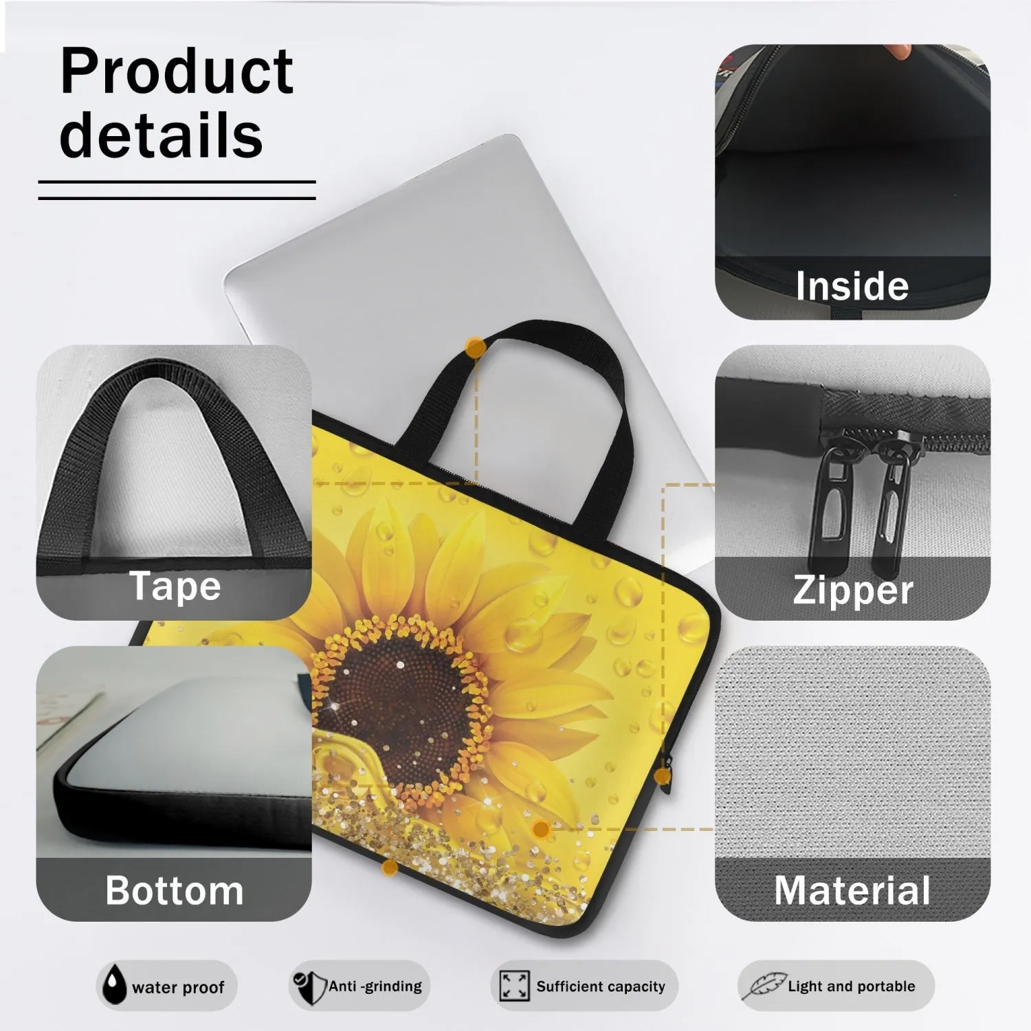 Laptop Sleeve with Handles - Sunflower