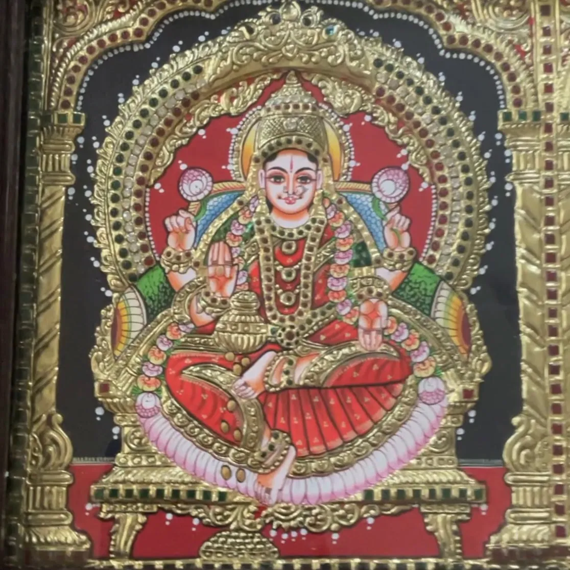 Laxmi Ganesha Saraswati Tanjore Painting - Traditional Wall Art