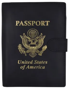 Leather Black Passport Holder Cover Case Wallet USA Embedded Logo Travel U.S Wallets  1051 USA