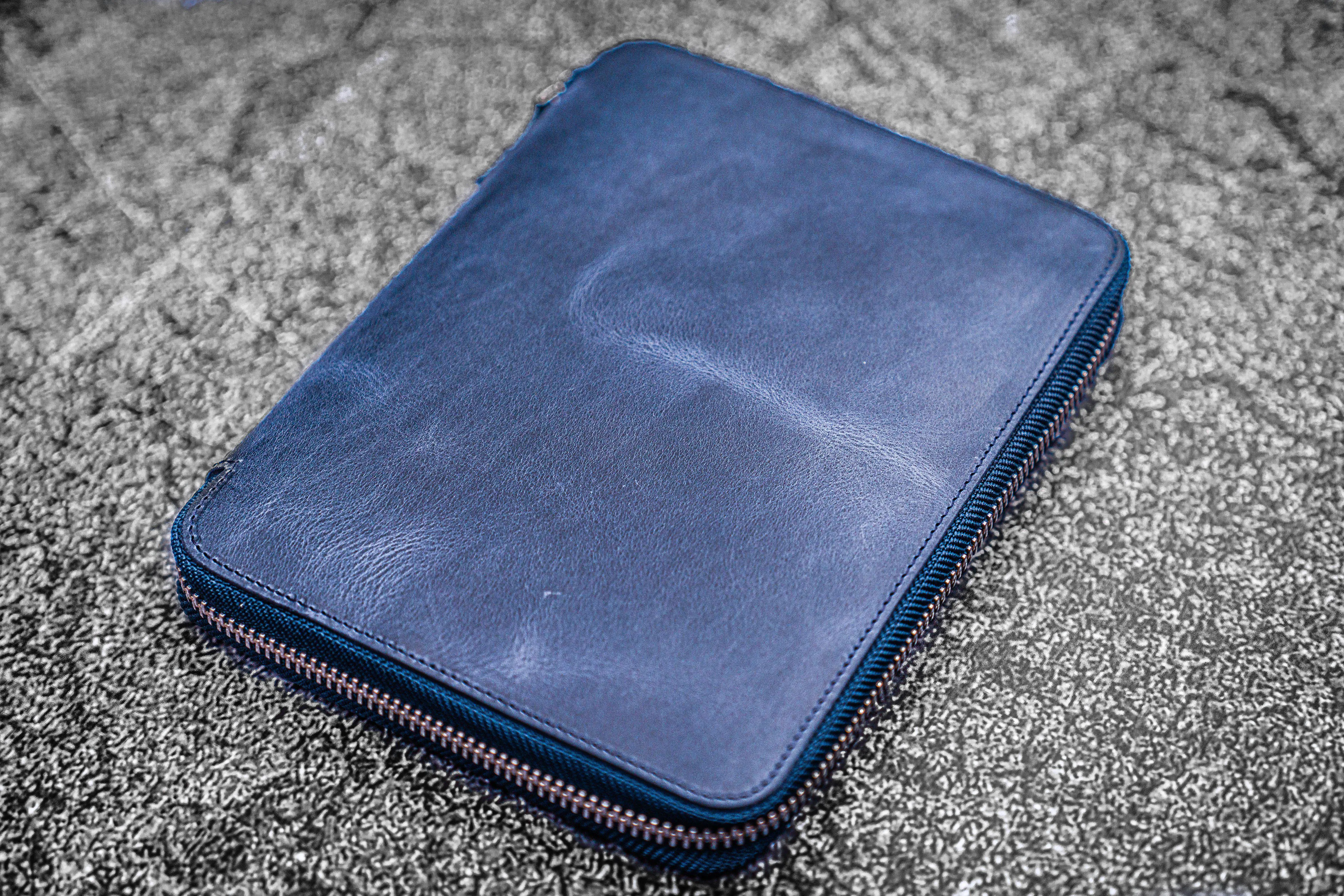 Leather Zippered iPad Mini & Large Moleskine Folio - Crazy Horse Navy Blue