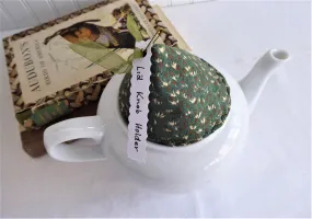 Lid Knob Holder Green Chintz Teapot Lid Holder Padded Tan Checks Inside