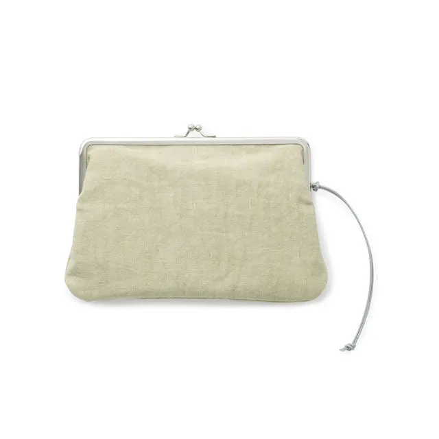 Linen Clasp Pouch - Light Green Color - , Cosmetic Pouch, Makeup Pouch, Japanese Gamaguchi Pouch, Travel Toiletry Pouch, Stationery Pouch, Bag organizer, Bag in Bag