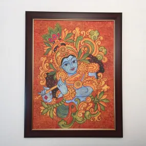 Lord Krishna Kerala Mural - Handpainted Wall Decor