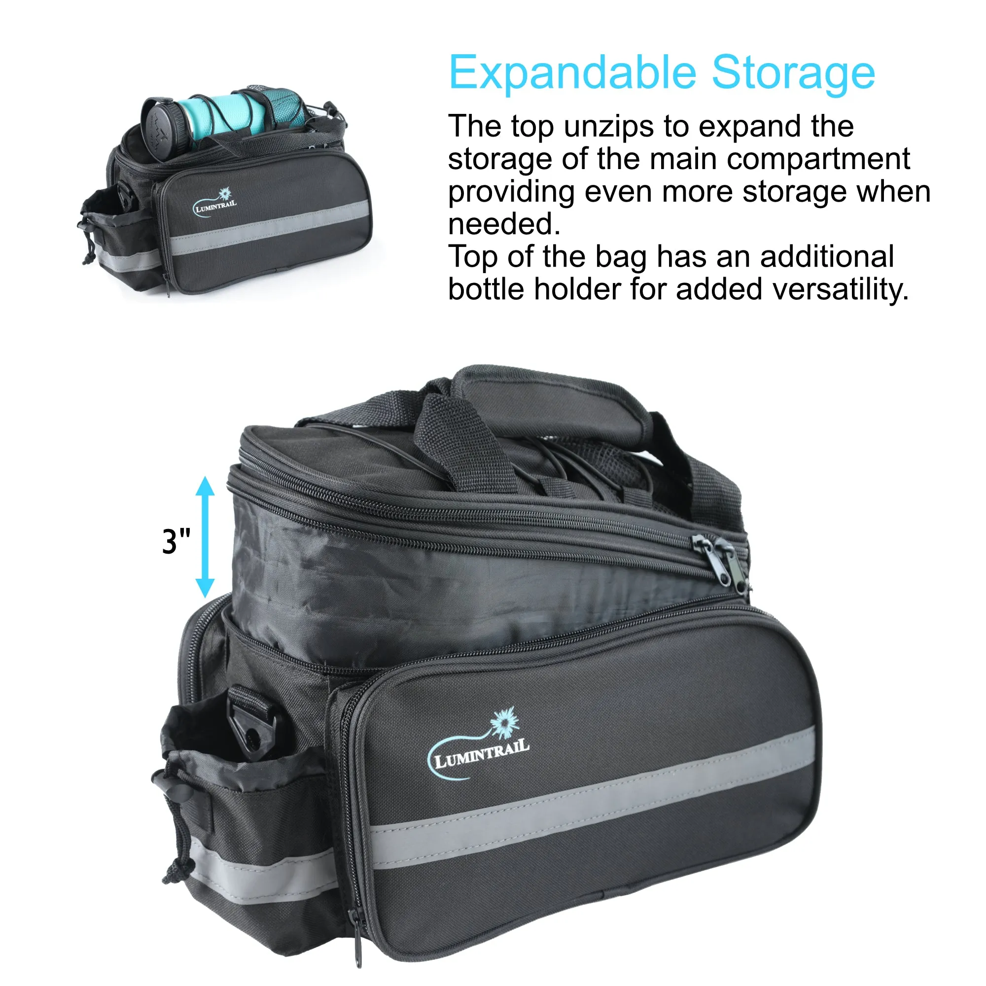 Lumintrail Bike Rack Bag, Rear Trunk Carrier Commuter Pannier with Rain Cover