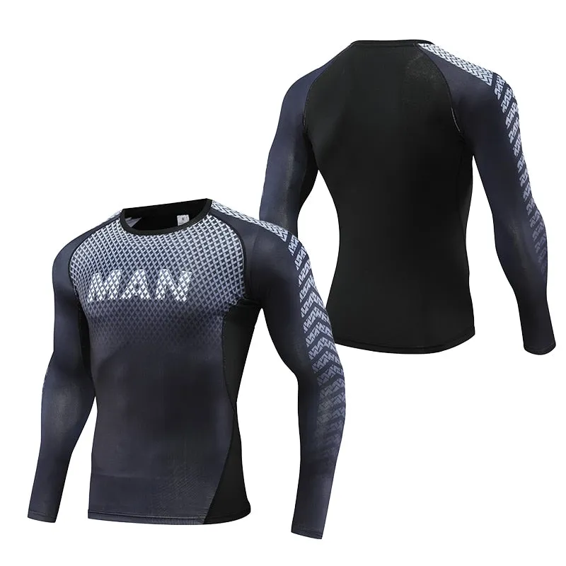 Mens Sport Compression Shirt Gym Tight Sweatshirt Running Top for Fitness T-shirt Bodybuilding Clothes Jogging Rashguard Dry Fit v1