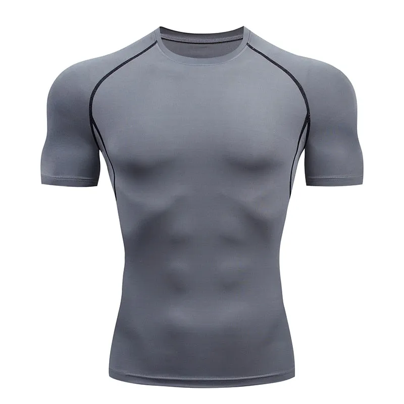 Mens Sport Compression Shirt Gym Tight Sweatshirt Running Top for Fitness T-shirt Bodybuilding Clothes Jogging Rashguard Dry Fit v1