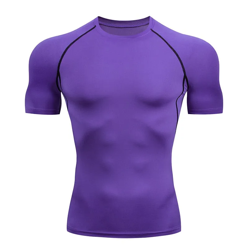 Mens Sport Compression Shirt Gym Tight Sweatshirt Running Top for Fitness T-shirt Bodybuilding Clothes Jogging Rashguard Dry Fit v1