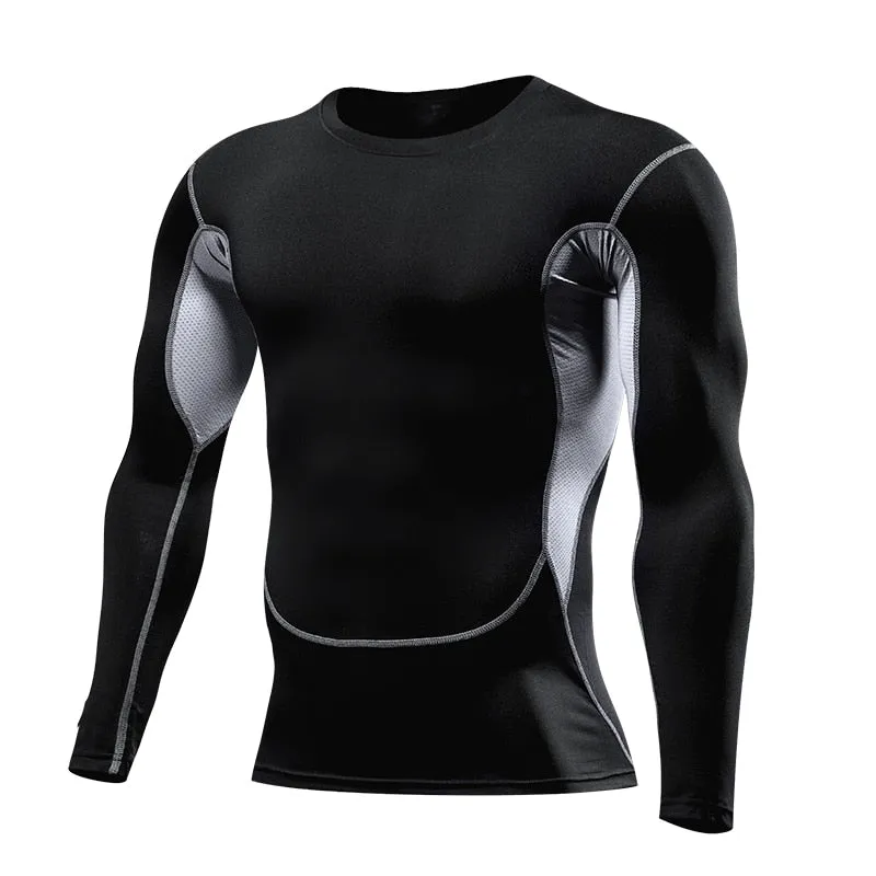 Mens Sport Compression Shirt Gym Tight Sweatshirt Running Top for Fitness T-shirt Bodybuilding Clothes Jogging Rashguard Dry Fit v1