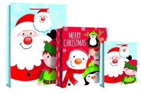 Merry Christmas Design Gift Bag 46 x 10 x 33cm - Santa & Snowman XL