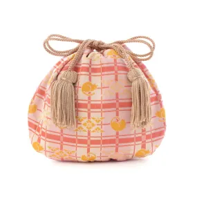 Nishijin-ori Small Drawstring Bag - Cat / Pink -,  Made in Kyoto, Japan,  Japanese traditional craft purse