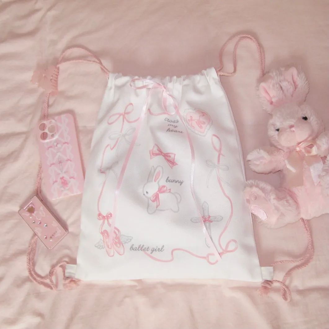 Original Angel Ballet Rabbit Niche Double Shoulder Drawstring Cloth Bag Ballet Style