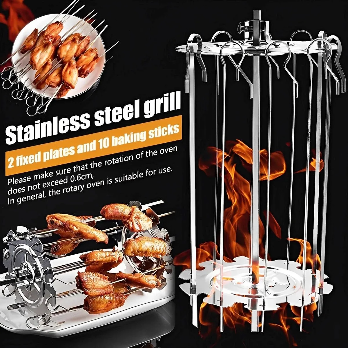 Oven Grill Cage Stainless Steel Meat Skewer Cage Heat-Resistant Skewer