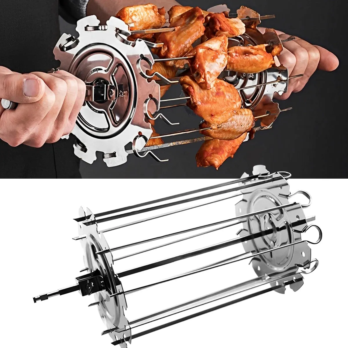 Oven Grill Cage Stainless Steel Meat Skewer Cage Heat-Resistant Skewer