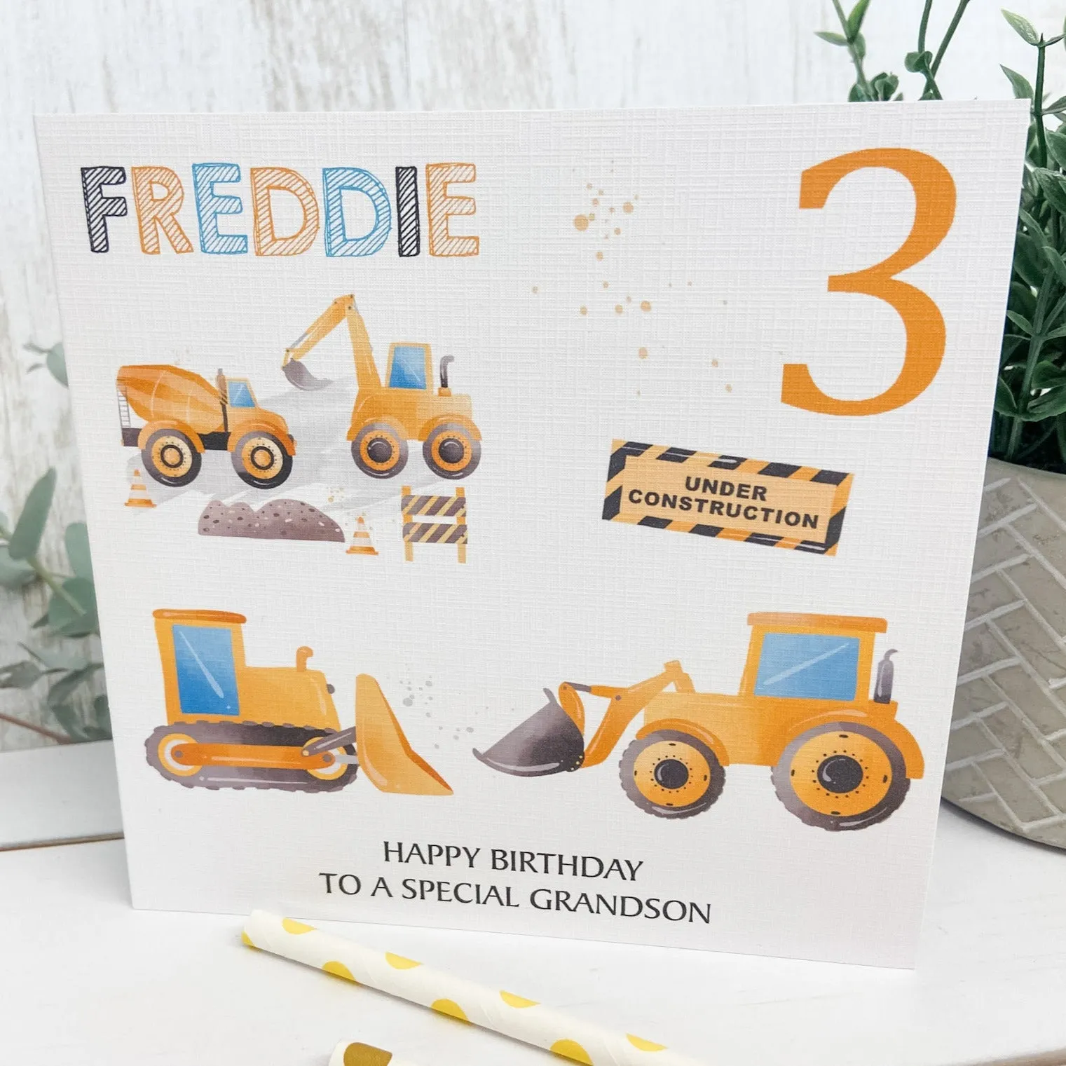 Personalised Birthday Card Digger Construction