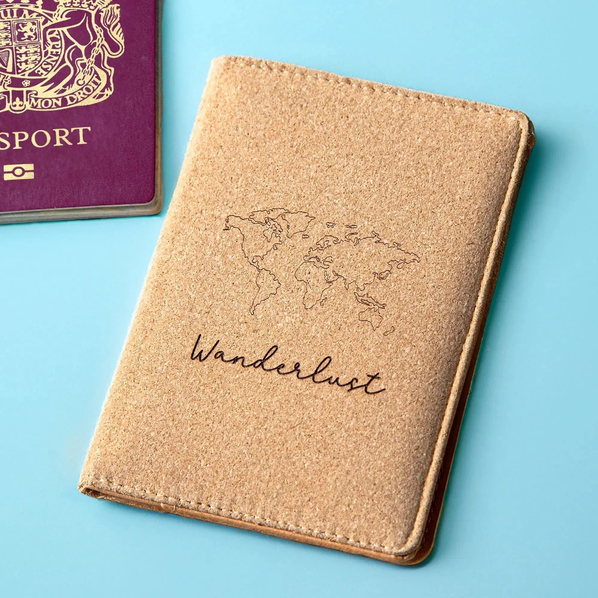 Personalised Natural Cork Passport Holder RFID Blocking