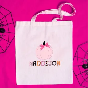 Personalized Cute Bow Pumpkin Halloween Tote Bag