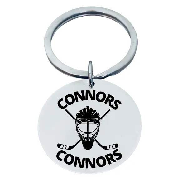 Personalized Engraved Ice Hockey Coach Keychain - Round Shape