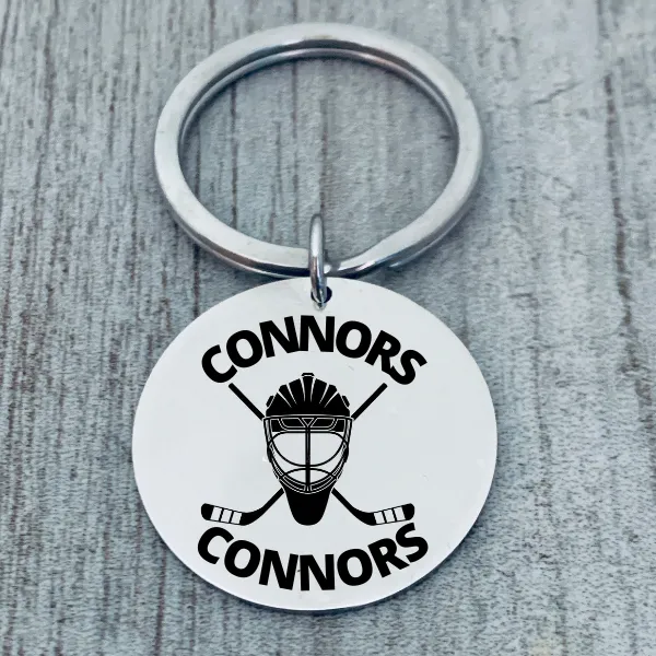 Personalized Engraved Ice Hockey Coach Keychain - Round Shape