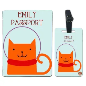 Personalized Passport Cover Luggage Tag Set - Orange Cat