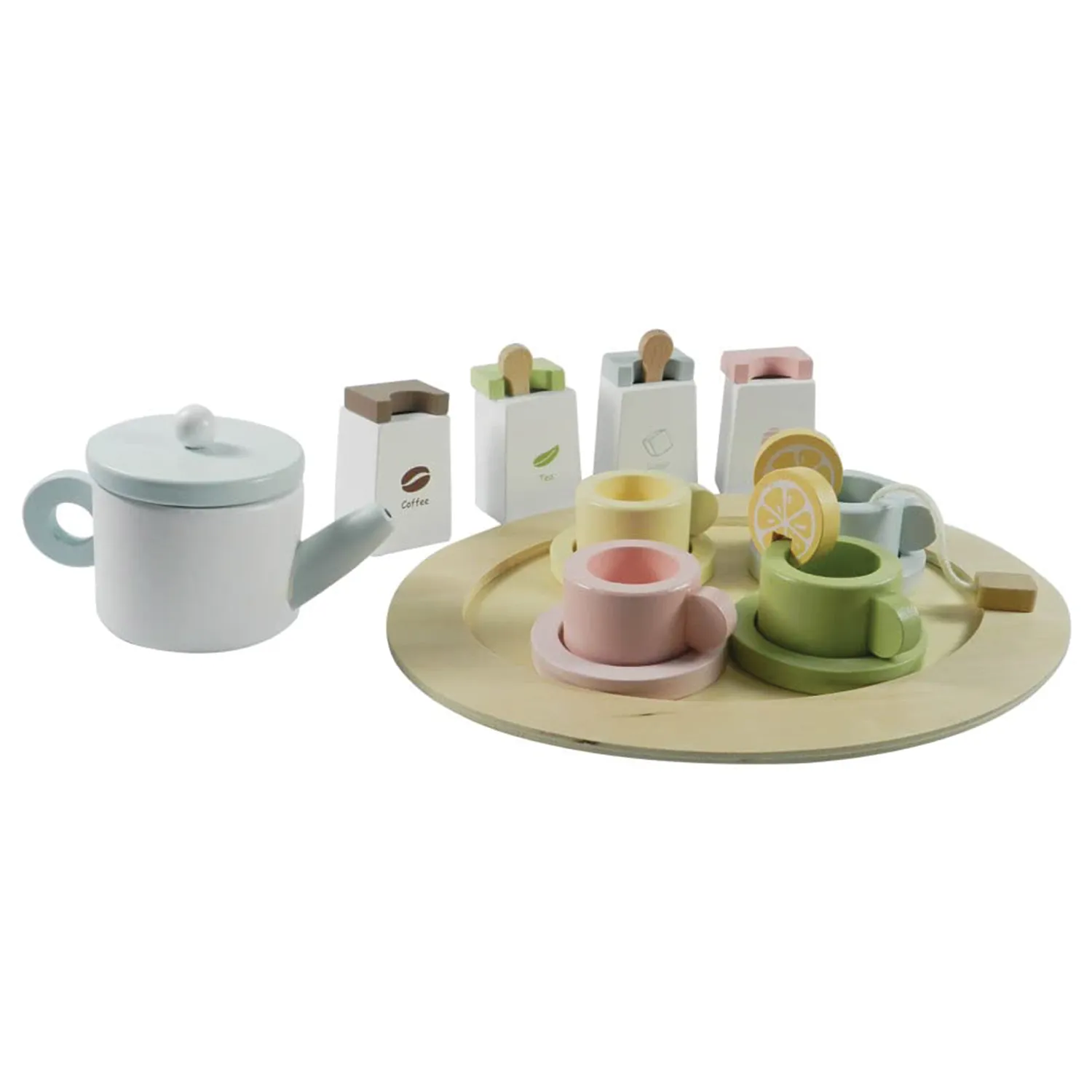 Playbox Wooden Tea Set for Kids, Pretend Play Tea Party Set for Toddlers 20pcs.