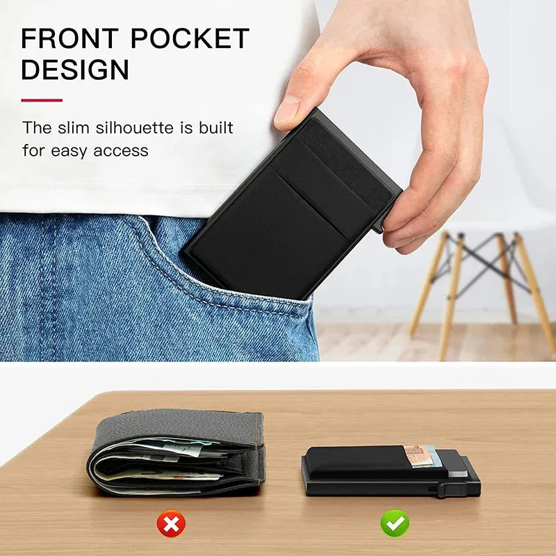 Pop Up Card Holder Wallet Metal Slim Bank Card Case with Money Pocket for Notes and Coins and Debit Cards