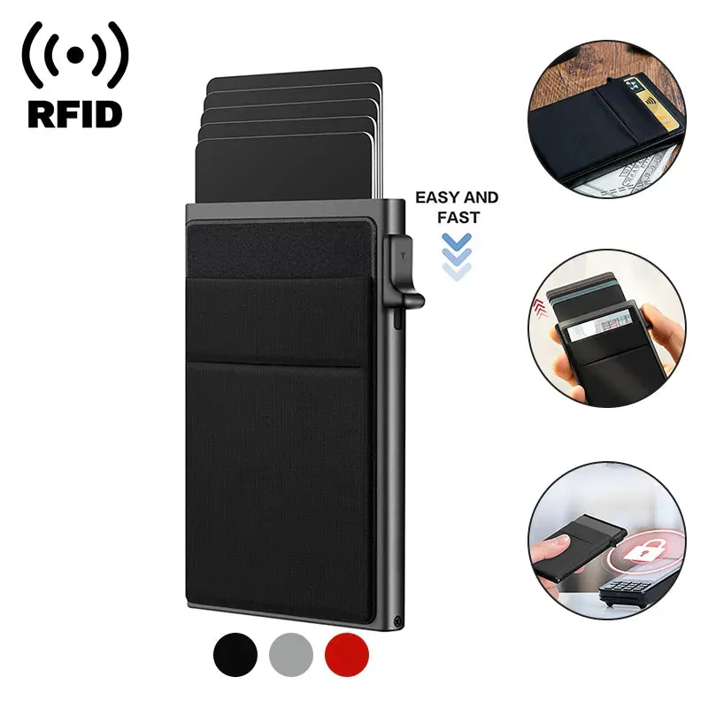 Pop Up Card Holder Wallet Metal Slim Bank Card Case with Money Pocket for Notes and Coins and Debit Cards