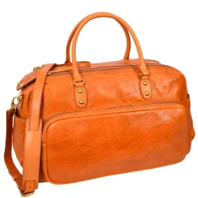 Premium Leather Travel Duffle Veg Tanned Holdall Weekend Casual Stylish Bag Zoom Orange